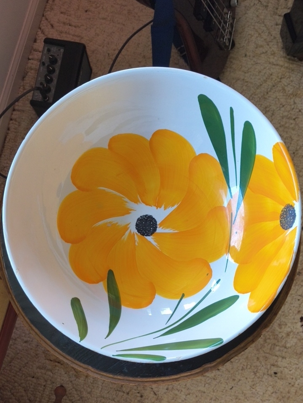 Hand-Painted Yellow Floral Ceramic Bowl Made In Italy 12" Beautiful Pasta Bowl - Picture 1 of 2